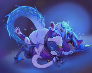 anthro anus blue_anus blue_vulva butt claws clitoral clitoris clothing duo female female/female female_penetrated fur genitals hoodie hug lying mood_lighting mutual_clitoral mutual_vaginal on_back paws penetration pink_clitoris sex tail tail_fetish tail_in_vagina tail_insertion tail_play tail_sex topwear tribadism vaginal vaginal_penetration vulva white_body white_fur kuglu league_of_legends mythology riot_games tencent kindred_(lol) lamb_(lol) woof_and_the_lamb_kindred bovid caprine dragon felid feline humanoid mammal mythological_creature mythological_scalie scalie sheep
