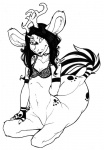 antlers bottomless bra breasts choker cleavage clothed clothing ear_piercing facial_piercing female glamfur heart_symbol horn jewelry lip_piercing necklace piercing solo stripes underwear chival zeriara taur monochrome