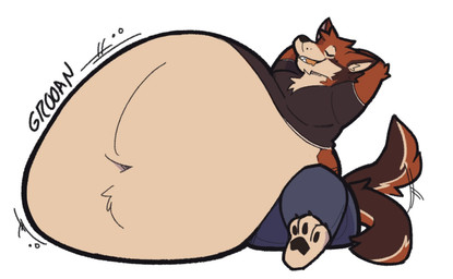 anthro belly big_belly black_clothing black_shirt black_topwear blue_bottomwear blue_clothing blue_pants bottomwear clothing eyes_closed fur hands_behind_head huge_belly hyper hyper_belly male morbidly_obese motion_lines navel obese onomatopoeia open_mouth overweight pants pink_tongue red_body red_fur rumbling_stomach shirt simple_background sitting solo sound_effects tail tail_motion tailwag text tongue topwear white_background orvideuhoh echo_(game) echo_(series) echo_project leo_alvarez canid canine canis mammal red_wolf wolf