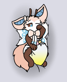 ambiguous_gender antennae_(anatomy) anthro blue_inner_ear bodily_fluids bow_(anatomy) brown_body clothed clothing diaper fur genital_fluids gradient_background grey_background hand_on_diaper hand_on_face high-angle_view insect_wings lepidopteran_wings lying mouthless on_back one_eye_closed pink_body pink_fur pink_tail simple_background solo tail touching_diaper unclean_diaper urine used_diaper using_diaper wearing_diaper wet_diaper wetting wetting_diaper white_body white_fur wings moon_is_baby nintendo pokemon kate_the_sylvombee eeveelution generation_6_pokemon generation_7_pokemon hybrid hybrid_pokemon pokemon_(species) ribombee sylveon full-length_portrait hi_res portrait