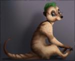 ambiguous_gender blue_eyes collar eyewear feral glasses green_hair hair solo tail vagabond_(artist) marcus_techkat herpestid mammal meerkat 2013 digital_media_(artwork)