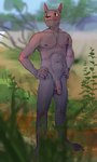 anthro athletic athletic_anthro athletic_male balls canid canine canis casual_nudity domestic_dog flaccid foreskin fur genitals hi_res humanoid_genitalia humanoid_penis male mammal nature nature_background navel nipples nude outdoor_nudity outside pecs penis rozgi smile solo tail