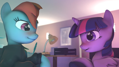 blush clothed clothing duo electric_guitar female feral fur furniture guitar hair horn inside lamp multicolored_hair musical_instrument plucked_string_instrument smile sofa string_instrument table wings legitpotato_(artist) friendship_is_magic hasbro my_little_pony mythology rainbow_dash_(mlp) twilight_sparkle_(mlp) equid equine horse mammal mythological_creature mythological_equine pegasus pony unicorn 16:9 3d_(artwork) digital_media_(artwork) hi_res source_filmmaker_(artwork) widescreen