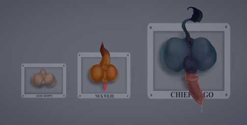 animal_genitalia animal_penis anthro anus balls bodily_fluids bovine_genitalia bovine_penis butt canine_genitalia canine_penis erection female fur genital_fluids genitals grey_body grey_fur group leaking_precum male penis precum precum_string tail text through_wall trio urethra vulva nutlover disney zootopia chief_bogo judy_hopps nick_wilde bovid bovine canid canine canis cape_buffalo fox lagomorph leporid mammal rabbit red_fox true_fox digital_media_(artwork) hi_res