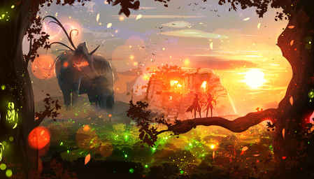 ambiguous_gender day detailed_background feral group outside plant sky standing sun tree ryky canid canine canis humanoid hybrid mammal wolf 2017