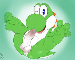 3_toes 4_fingers anthro anthrofied anus balls between_toes biped erection feet fingers foreskin front_view genitals green_background green_body green_scales hindpaw holding_feet humanoid_genitalia humanoid_penis legs_up long_foreskin looking_at_viewer male multicolored_body multicolored_scales non-mammal_balls nude one_eye_closed open_mouth paws penis presenting presenting_anus scales simple_background soles solo spread_legs spreading toes two_tone_body two_tone_scales unretracted_foreskin white_body white_scales wink seyrmo mario_bros nintendo yoshi's_island green_yoshi scalie yoshi 5:4 green_theme signature source_request