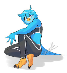 anthro athletic athletic_female barefoot beak blue_body blue_eyes blue_feathers blue_hair bra breasts claws clothed clothed_female clothing feathers feet female hair hand_sign happy looking_at_viewer midriff non-mammal_breasts simple_background sitting solo sports_bra sportswear tail tail_feathers talons toe_claws toes underwear yellow_beak lewott undertale_yellow martlet_(undertale_yellow) avian bird 2025 hi_res signature