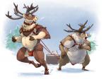 anthro antlers bell bell_harness belly brown_body brown_fur bulge clothed clothing duo fur hair harness holidays hooves horn jingle_bell jingle_bell_harness jockstrap male male/male muscular muscular_male navel nipples open_mouth outside overweight overweight_male pecs simple_background sleigh smile snow tattoo tongue topless underwear eclipticafusion christmas luxordtimet ozzy_fitch deer mammal new_world_deer reindeer 2016 4:3 absurd_res hi_res