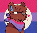 ambiguous_gender anthro bisexual_pride_colors blowing_kiss blue_eyes blue_kerchief blush brown_body brown_ears brown_fur brown_hair fur grey_nose hair heart_symbol kerchief lgbt_pride multicolored_kerchief one_eye_closed one_eye_half-closed pink_kerchief pride_colors purple_kerchief solo datbx canid canine canis domestic_dog mammal 2023 digital_media_(artwork) half-length_portrait portrait