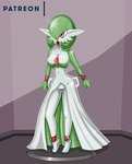 big_breasts bound breasts clothing dress encasement female footwear handles_on_hips high_heels latex latex_clothing latex_skinsuit red_eyes rubber_clothing sex_doll sex_doll_holes shoes simple_background skinsuit solo tight_clothing rosvo nintendo patreon pokemon fan_character gardevoir generation_3_pokemon human mammal pokemon_(species)