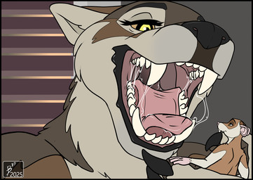 age_difference anthro anthro_focus anthro_pred biped black_border black_lips blue_eyes bodily_fluids border drooling duo female female_anthro female_focus feral feral_prey fur imminent_vore larger_female larger_pred lips male male_feral mature_female mouth_shot nude older_dom_younger_sub older_female_younger_male open_mouth saliva simple_background size_difference smaller_anthro smaller_male smile teeth teeth_showing thick_bottom_lip thick_tongue tongue tongue_out wide_tongue yellow_eyes younger_feral younger_male diablito_(artist) j.b. morsha_furr canid canine canis fancy_rat mammal murid murine rat rodent wolf 2025 flat_colors hi_res adopted_(lore) adopted_son_(lore) mother_(lore) mother_and_child_(lore) mother_and_son_(lore) parent_(lore) parent_and_child_(lore) parent_and_son_(lore) son_(lore)