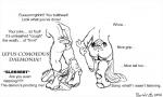 2016 buttface dialogue duo english_text fart human lagomorph leporid male mammal monochrome postalroo rabbit sequence signature simple_background text transformation udtf what white_background