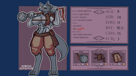 abs anthro armor athletic belt bottomwear claws clothing ear_piercing exposure_variation fangs female fur grey_body inner_ear_fluff leather mace melee_weapon muscular notched_ear piercing pubes scar shorts simple_background solo teeth text tuft unconvincing_armor weapon quitetricky kobold_adventure fenrir_(kobold_adventure) canid canine canis mammal wolf 16:9 alpha_channel hi_res model_sheet story story_in_description widescreen