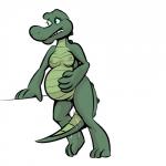 1:1 2018 alligator alligatorid angie_(study_partners) anthro belly big_belly breasts crocodilian female genitals labor nipples non-mammal_breasts non-mammal_nipples nude pregnant pregnant_female pussy reptile scalie simple_background solo study_partners thunderouserections white_background