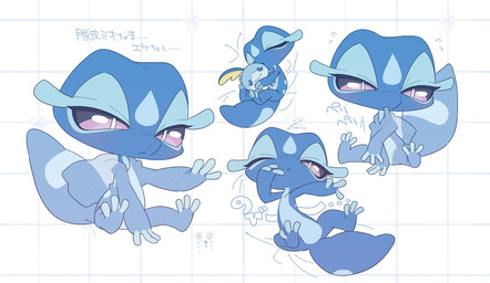 adoration ambiguous_gender blue_body bodily_fluids duo eyes_closed feral geometric_background grid_background hug one_eye_closed open_mouth pattern_background purple_eyes shedding_skin simple_background sitting solo sweat sweatdrop tail tears text tongue white_background saijakuonuru nintendo pokemon pokemon_winds_and_waves gecqua generation_10_pokemon generation_8_pokemon lizard pokemon_(species) reptile scalie sobble 2026 hi_res japanese_text