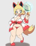 ami_(thecrusadezero) ball basketball_(ball) big_breasts bikini breasts clothing curvy_figure female hourglass_figure jacket magic solo swimwear topwear two-piece_swimsuit white_mage_(job) wide_hips lirudraw final_fantasy nintendo pokemon square_enix eeveelution flareon generation_1_pokemon humanoid pokemon_(species) pokemon_humanoid hi_res