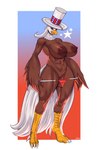 abs american_flag anthro avian_feet beak big_breasts breasts brown_body brown_feathers claws clothed clothing feathered_wings feathers female genitals hat headgear headwear huge_breasts mostly_nude muscular muscular_anthro muscular_female muscular_thighs nipples non-mammal_breasts panties panties_down partially_clothed pussy solo standing tail tail_feathers top_hat topless underwear underwear_down united_states_of_america wide_hips winged_arms wings besky_(artist) freeda_(himynameisnobody) accipitrid accipitriform avian bald_eagle bird eagle sea_eagle hi_res