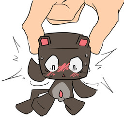 anthro balls black_body blush genitals male motion_lines nude paper penis simple_background size_difference tail godforgiveme4 world_of_tanks domestic_cat felid feline felis mammal hi_res