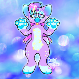3_toes 4_fingers anthro arms_bent beak blonde_highlights blue_background blue_beak blue_body blue_fur blue_highlights blue_inner_ear blue_markings blue_pawpads blue_pupils closed_smile crescent_moon_(marking) eyelashes featureless_crotch feet female female_anthro fingers flat_chested front_view fur fur_markings hair hand_pawpads highlights_(coloring) lidded_eyes light looking_at_viewer markings moon_(marking) mostly_nude_anthro mostly_nude_female mouth_closed multicolored_body multicolored_fur multicolored_hair neck_bow pawpads pupils purple_body purple_bow purple_eyes purple_fur purple_hair purple_markings short_hair simple_background smile smiling_at_viewer solo sparklefur standing star_(marking) star_pupils text toes yellow_markings cyberdaydream furby fan_character furby_(species) 1:1 2019 artist_name colored dated digital_drawing_(artwork) digital_media_(artwork) english_description lighting