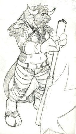anthro axe clothed clothing female holding_object holding_weapon hooves horn melee_weapon simple_background solo tail warrior weapon white_background conditional_dnp sefeiren blizzard_entertainment warcraft bovid bovine mammal tauren full-length_portrait graphite_(artwork) greyscale monochrome portrait sketch traditional_media_(artwork)