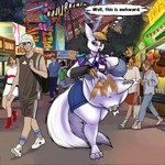 1:1 amusement_park amusement_ride anthro anthro_pred anthrofied belly beverage big_belly big_breasts bottomwear breasts burping burping_up_object clothing container crowd cup digestion digital_media_(artwork) electronics face_imprint fatal_vore female female_anthro female_focus female_human female_pred female_prey ferris_wheel food_stall generation_3_pokemon group headphones hi_res huge_breasts human human_prey imminent_death imprint jessicarae light_body light_skin mammal navel nintendo object_in_mouth pokemon pokemon_(species) public random-bard same_size_vore shorts solo_focus story story_in_description struggling struggling_prey thick_thighs thought_bubble vore zangoose