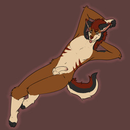 anthro foreskin genitals lying male muscular navel on_back penis slim solo toastiecoyote_rumo toastiecoyote canid canine canis coyote jackal mammal 1:1 absurd_res hi_res