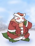 anthro blush clothing fur green_body green_fur hat headgear headwear kemono male outside overweight overweight_anthro overweight_male scarf snow solo sweater topwear white_body white_fur snow_utamaru nintendo pokemon fan_character abomasnow generation_4_pokemon pokemon_(species) 2011