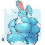 1:1 2023 anthro azumarill belly big_breasts big_ears bikini biped blue_body blue_sclera breast_squish breasts clothed clothing female generation_2_pokemon hand_on_hip heart_symbol hi_res huge_breasts huge_thighs lightmizano looking_at_viewer low-angle_view multicolored_body nintendo one_eye_closed open_mouth open_smile overweight overweight_anthro overweight_female pokemon pokemon_(species) pokemorph portrait short_stack signature skimpy smile smiling_at_viewer solo squish swimwear tail thick_thighs three-quarter_portrait two_tone_body white_bikini white_body white_clothing white_eyes white_swimwear wide_hips wink winking_at_viewer