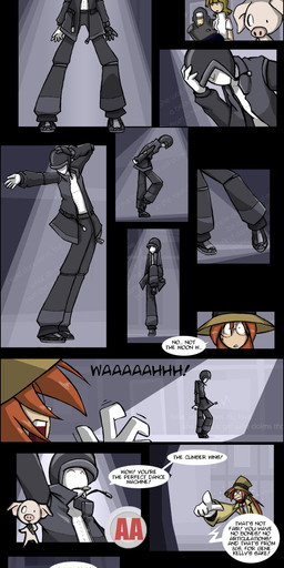 accessory ambiguous_gender anthro arm_out belt black_belt black_clothing black_coat black_footwear black_hat black_headwear black_jacket black_shoes black_topwear blonde_hair blue_eyes bottomwear brown_bottomwear brown_clothing brown_pants clothed clothing coat dance_battle dancing dialogue drawn_on_face electronics eyes_closed eyewear feet female footwear fully_clothed fur gesture glasses gloves grin group gun gun_on_ground hair hand_gesture handwear happy hat headgear headwear holding_gun holding_microphone holding_object holding_ranged_weapon holding_weapon jacket lens_flare lyrics microphone mouthless mud necktie nurse_clothing nurse_hat nurse_headwear nurse_uniform one_leg_up onomatopoeia open_mouth open_smile pants pink_body pink_fur pointing pointing_at_another raised_leg ranged_weapon red_necktie removing_gloves round_glasses screaming seam_(sewing) shirt shoes size_difference smile snapping_fingers sound_effects speech_bubble spotlight standing talking_to_another tap_dancing teeth text thinking topwear uniform unzipped_jacket unzipping unzipping_jacket weapon white_body white_clothing white_gloves white_handwear white_shirt white_topwear yellow_clothing yellow_coat yellow_topwear zipper unknown_person billie_jean_(song) castle_of_nations endzone everafter michael_jackson cider_g_barrington climber_(unknown_person) animate_inanimate domestic_pig human humanoid living_mannequin mammal suid suine sus_(pig) 2007 absurd_res comic english_text hi_res long_image tall_image male_(lore) young_(lore)
