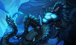 alien_genitalia anthro armor balls fangs genitals looking_at_viewer lying male multi_eye muscular muscular_male penis solo spikes tail teeth tongue tongue_out snorlaxk metroid metroid_prime metroid_prime_3 nintendo alien monster absurd_res hi_res