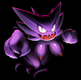 black_background breasts claws female floating_hands ghost_tail grin looking_at_viewer nipples not_furry nude open_mouth pokemorph simple_background smile solo elpatrixf nintendo pokemon generation_1_pokemon ghost haunter humanoid pokemon_(species) spirit 2015