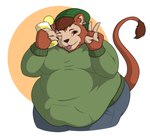 2021 4_fingers anthro beanie belly bent_arm beverage big_belly black_nose bottomwear brown_eyebrows brown_hair brown_inner_ear_fluff brown_tail brown_tail_tuft clothing colored digital_drawing_(artwork) digital_media_(artwork) ear_piercing ear_ring eyebrows fingers food fruit fur gesture green_beanie green_clothing green_hat green_headwear green_sweater green_topwear grey_bottomwear grey_clothing grey_pants hair hand_gesture haplorhine hat headgear headwear hi_res holding_beverage holding_object inner_ear_fluff lemon lemonade long_tail looking_at_viewer male mammal monkey moobs multicolored_body multicolored_fur obese obese_anthro obese_male one_eye_closed overweight overweight_anthro overweight_male pants piercing pink_tongue plant pockets portrait primate red_eyes ring_piercing shaded short_hair simple_background simple_shading solo standing sweater tail tail_tuft tan_body tan_fur tan_inner_ear teeko_(espyfur) theannoyingnpc thick_thighs three-quarter_portrait tongue topwear tuft two_tone_body two_tone_fur two_tone_tail v_sign wide_hips wink winking_at_viewer