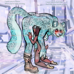 anthro bending blue_body blue_fur boots boots_only brown_body brown_fur clothing combat_boots duo fellatio female fingering footwear footwear_only fur grin larger_male male male/female mostly_nude oral penile questionable_consent red_eyes sex shoes shoes_only size_difference smaller_female smile text cool. canid canine felid feline mammal pantherine snow_leopard 1:1 absurd_res english_text hi_res