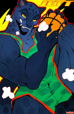 anthro ball basketball_(ball) basketball_uniform biceps bottomwear clothed clothing female fur looking_at_viewer markings melanistic muscular muscular_anthro muscular_female shorts simple_background smile solo sportswear spots spotted_body spread_legs spreading teeth text topwear uniform dogeist goat_(movie) sony_corporation sony_pictures jett_fillmore felid leopard mammal pantherine absurd_res digital_media_(artwork) hi_res