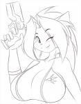 anthro big_breasts bodysuit breasts clothed clothing female fur gun hair huge_breasts inner_ear_fluff ranged_weapon skinsuit solo tight_clothing tuft weapon zero_suit mastergodai knuckle_up! metroid nintendo hawke_(mastergodai) domestic_cat felid feline felis mammal 2015 monochrome