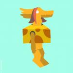 ambiguous_gender anthro brown_hair cheese cheese_costume cheese_wedge clothing cyan_background dairy_products food hair long_hair no_sclera orange_body simple_background simplistic solo standing triangle_(shape) framebuffer mammal sergal 1:1 2019 digital_media_(artwork) flat_colors hi_res