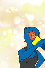 anthro beverage blue_body blue_feathers drinking drinking_bird feathers green_eyes iced_tea male parody solo badebyrd nintendo star_fox falco_lombardi avian bird falcon falconid galliform phasianid 2:3 animated short_playtime sound webm