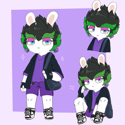 3_fingers amethyst_(gem) anthro bent_arm bent_legs black_clothing black_gloves black_handwear black_jacket black_topwear blue_eyes bored bottomwear closed_frown clothed clothed_anthro clothed_female clothing ear_piercing eyebrows eyelashes female female_anthro fingerless_gloves fingers flat_chested footwear frown fully_clothed fully_clothed_anthro fully_clothed_female fur gem gloves green_eyebrows green_hair hair half-closed_eyes handwear jacket jewelry light long_ears looking_at_viewer mouth_closed narrowed_eyes necklace piercing purple_background purple_bottomwear purple_clothing purple_ear_piercing purple_eyelids purple_shirt purple_shorts purple_topwear shirt shoelaces shoes short_hair shorts shoulder_bag simple_background sitting sneakers solo spiky_hair standing straight_legs tan_inner_ear thick_eyebrows topwear torn_clothing torn_shirt torn_topwear white_body white_clothing white_footwear white_fur white_shoes white_sneakers peypey_mei1925 mario_bros mario_plus_rabbids_sparks_of_hope nintendo raving_rabbids rayman_(series) ubisoft edge_(mario_plus_rabbids) lagomorph mammal rabbid 1:1 2025 colored crossover digital_drawing_(artwork) digital_media_(artwork) english_description hi_res lighting multiple_scenes shaded