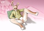 andromorph anthro clothing fur genitals hair hoodie intersex looking_at_viewer presenting pussy smile solo tail thick_thighs topwear fabshutup blair_(per0xide) lagomorph leporid mammal rabbit absurd_res digital_media_(artwork) hi_res