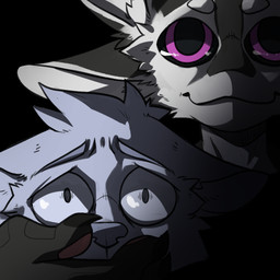 3_fingers 4_ears ambiguous_gender anthro black_background black_body black_claws black_feathers black_finger_claws black_fur black_sclera cheek_tuft claws countershading covering covering_mouth duo emotionless empty_eyes eyebrows facial_tuft feathers finger_claws fingers fur grey_body grey_fur hand_on_mouth hand_on_muzzle inner_ear_fluff looking_at_viewer multi_ear multicolored_body nude pawpads paws pink_pawpads purple_eyes scared shadow simple_background smile tuft tufted_fur white_body white_feathers white_fur keesandwich fyr_(fenrir784) ych_(character) avali avian bird canid canine mammal 1:1 2025 colored digital_drawing_(artwork) digital_media_(artwork) headshot_portrait meme portrait shaded