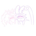 anthro antlers big_ears blush breasts duo eyes_closed female fur heart_symbol horn male mouthless star text lewdchuu_(artist) kirby_(series) nintendo fecto_elfilis nihil_(honky_kat) valentina_(lewdchuu) starling_(species) 1:1 english_text hi_res monochrome sketch