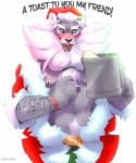 anthro christmas_clothing christmas_headwear clothing hat headgear headwear holidays looking_at_viewer male muscular muscular_anthro muscular_male nipple_piercing nipples open_mouth piercing santa_hat smile solo grungecandy christmas felid lion mammal pantherine 5:6