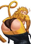 blonde_hair bottomwear bottomwear_down butt clothed clothing emanata female fur hair panties pants pants_down partially_clothed rear_view simple_background solo tail underwear white_background yellow_body yellow_fur virgoart dragon_ball animal_humanoid humanoid mammal mammal_humanoid monkey_humanoid primate primate_humanoid saiyan 2024 absurd_res hi_res