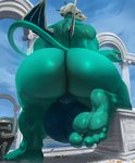 anthro balls big_balls big_butt bone butt feet foot_focus genitals green_body huge_balls huge_thighs looking_at_viewer looking_back male nude skull skull_head solo thick_thighs wings killioma zymymar demon absurd_res digital_media_(artwork) hi_res