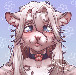 anthro biped blue_eyes blush dialogue female front_view fur hair inner_ear_fluff looking_at_viewer simple_background solo speech_bubble striped_body striped_fur stripes teeth text tuft whiskers lina_corvus domestic_cat felid feline felis mammal 2026 digital_drawing_(artwork) digital_media_(artwork) english_text hi_res