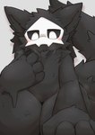 anthro big_tail biped black_body black_fur black_sclera blush chest_tuft fluffy fluffy_tail front_view fur handpaw kemono kneeling looking_at_viewer male male_anthro mask monotone_body monotone_fur monotone_tail nude paws simple_background solo tail thick_thighs tuft white_eyes wide_hips xennochan changed_(video_game) puro_(changed) canid canine canis goo_creature mammal wolf 2024 absurd_res digital_media_(artwork) hi_res portrait shaded three-quarter_portrait