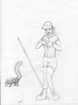 arania clothed clothing duo female feral footwear hat headgear headwear human human_focus mammal mephitid monochrome not_furry_focus shocked shoes skunk smile spray