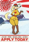 aircraft airplane anthro big_breasts breasts camel_toe clothing female japanese looking_at_viewer military_uniform pose poster poster_template red_sun retro rising_sun solo text thick_thighs uniform vehicle avioylin cuphead_(game) sgt._o'fera_(cuphead) canid canine canis domestic_dog hunting_dog mammal saluki sighthound english_text hi_res pinup