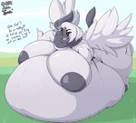 after_vore ambiguous_gender ambiguous_prey anthro anthro_pred areola belly big_belly big_breasts big_butt blobby breasts butt dialogue female female_pred fur grey_areola grey_nipples hair huge_belly huge_breasts huge_butt hyper hyper_belly imminent_vore lying morbidly_obese morbidly_obese_anthro morbidly_obese_female multiple_prey nipples obese obese_anthro obese_female on_front open_mouth overweight overweight_anthro overweight_female rumbling_stomach solo text thick_thighs vore white_body white_fur white_hair willing_pred garuda_six nintendo pokemon absol generation_3_pokemon pokemon_(species)