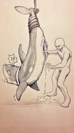 ! ? bald bestiality blowhole blush bound cetacean collar cum cum_on_floor cum_on_hand cumshot dolphin dripping drooling feral gay genital_slit handjob human interspecies male marine monochrome orgasm penis plain_background rope saliva sepia shiny sweat tamanosuke tapering_penis tears tongue tongue_out
Rating: Explicit
Score: 10
User: chdgs
Date: January 10, 2014